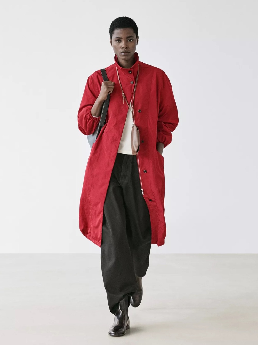 Massimo Dutti Red Oversized Parka